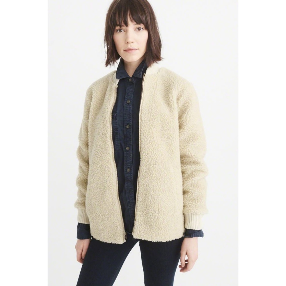 Abercrombie & Fitch Natural Sherpa Bomber Jacket